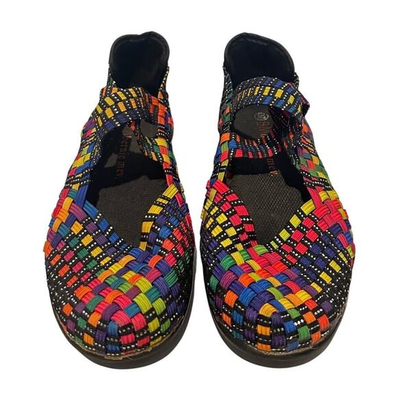 Bernie Mev. Size 37 Rainbow Pride Basket Weave Mary Jane Shoes Multicolored - Picture 1 of 7